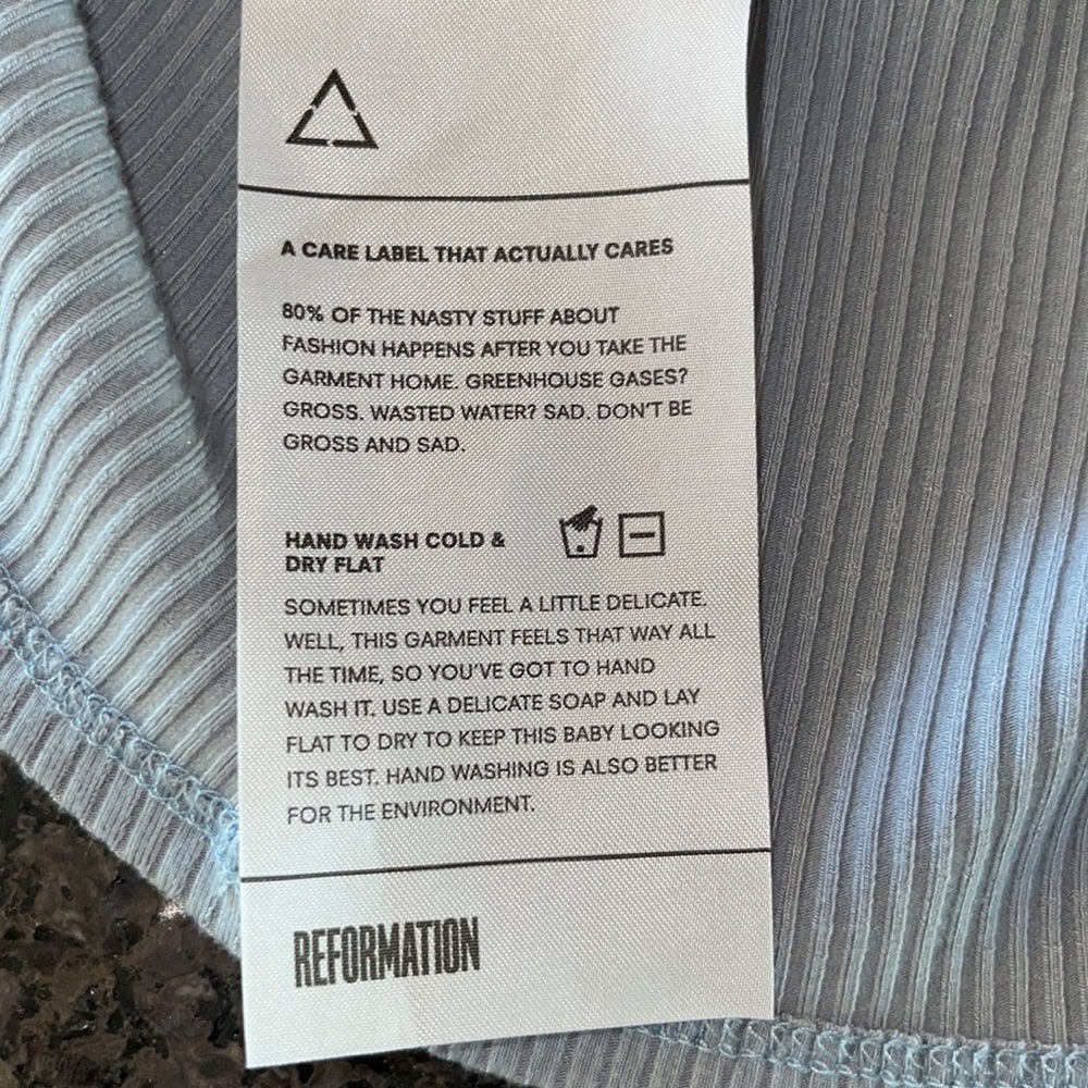 Reformation Blue Ribbed Ruffled Neckline Tank Top - Picture 7 of 7